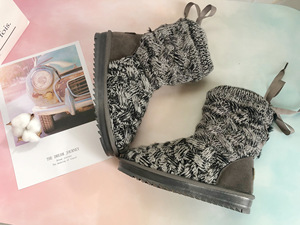 Stivali da Neve Alti da <span class=keywords><strong>Donna</strong></span> in Maglia con Fiocco, Caldi e Felpati, <span class=keywords><strong>Stivaletti</strong></span> Invernali Antiscivolo con Suola Piatta, Scarpe alla Moda in Misto Lana - Product Image 6