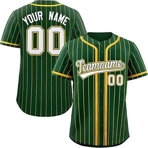 Maillot de baseball personnalisé sublimé, rayé vert et jaune, unisexe, adulte, manches courtes, respirant, boutons sur le devant, nom de l'équipe 00 - Product Image 1