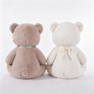 Ensemble de peluches ours en peluche personnalisé marron taupe et blanc – Ours assis assortis avec nœuds papillon en satin brodés - Product Image 3