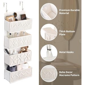 Organisateur suspendu au-dessus de la porte, 4 poches, style macramé bohème, pour salle de bain, chambre, placard - Product Image 2