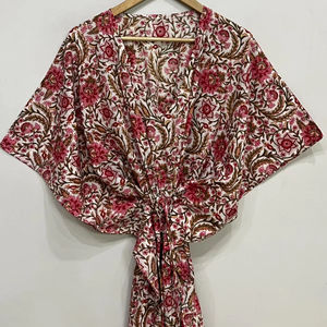 Caftán Corto de Seda Pura, Talla Única, Holgado y Cómodo para Cualquier Talla, Aproximadamente 47 Pulgadas, Proveedor de la India - Product Image 1