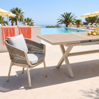 Ensemble de salle à manger d'extérieur pour 8 à 10 personnes, table de patio extensible en aluminium avec plateau en WPC et chaises en corde KD, imperméable, antirouille, certifié CE