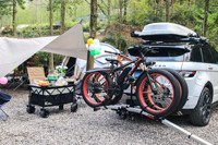 Support de remorque pliable pour vélos doubles, à fixer à l'arrière de la voiture, porte-vélos carré suspendu, cadre de remorque automobile pour les voyages sur route et le camping