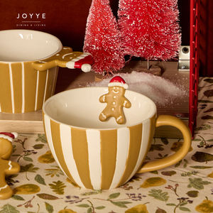 Tasse à café en céramique JOYYE originale, en forme de bonhomme en pain d'épices gaufré et à rayures jaunes gingembre - Product Image 4
