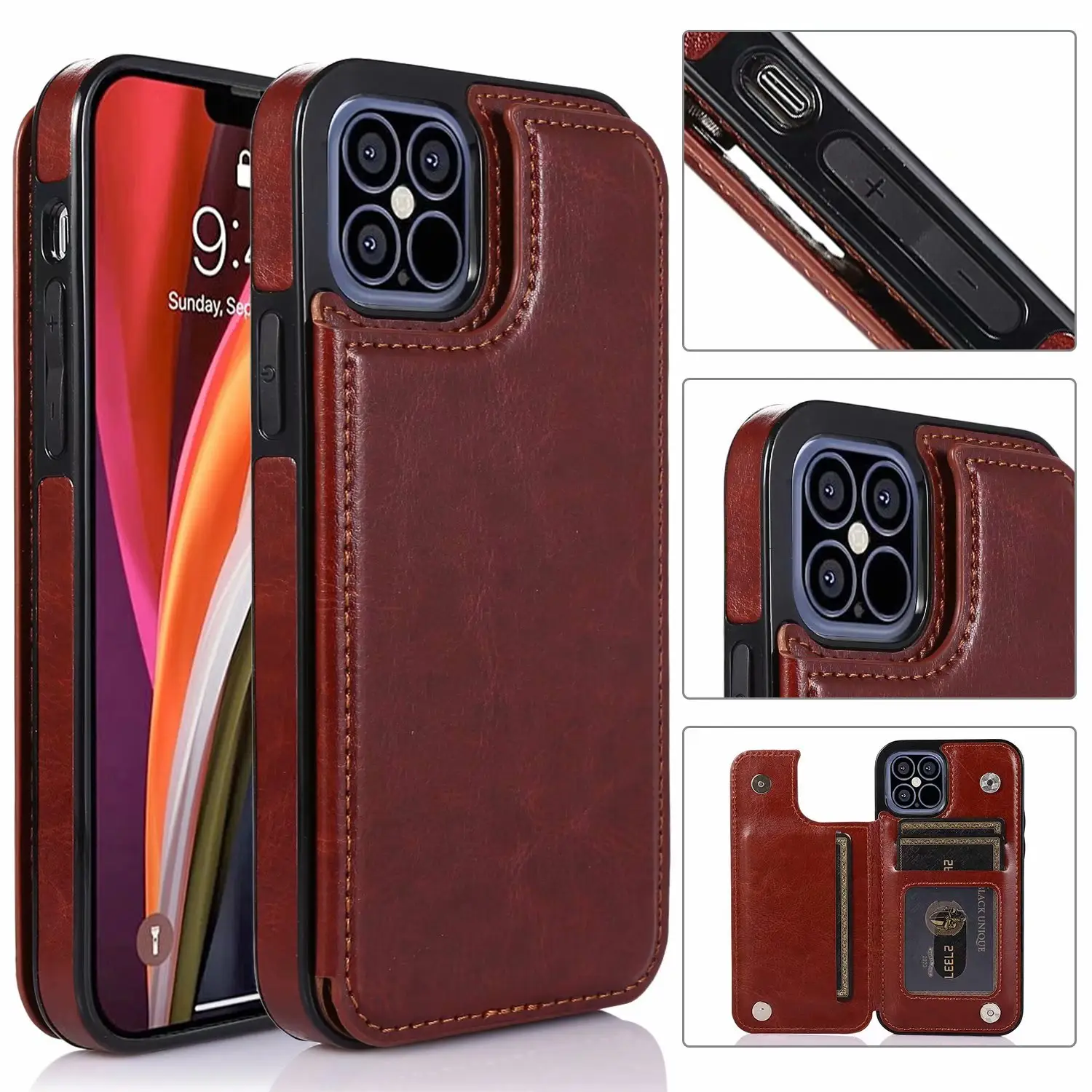 2020 yeni darbeye dayanıklı deri standı kapak iPhone için kılıf manyetik kartlıklı cüzdan telefon kılıfı iPhone için kılıf 12 Pro