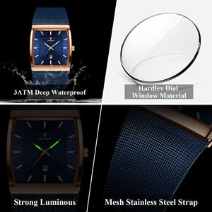 Montre à quartz Poedagar 885 pour homme, en acier inoxydable, avec bracelet en maille, affichage de la date lumineux, étanche, montre de luxe tendance, montre carrée pour homme - Product Image 6