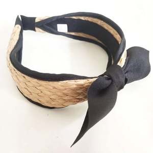 Bandeau en forme de nœud Angelina Grass avec ruban noir large réglable pour femmes, accessoires de cheveux décontractés et tendance - Product Image 1