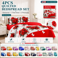 En stock : Ensemble de literie matelassé en microfibre 4 pièces avec drap-housse et 2 taies d'oreiller – Couvre-lit doux – Vente en gros