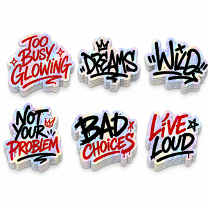 Pegatina Personalizada con Diseño de Graffiti, Slogan y Texto Holográfico, Adhesivo Impermeable para Laptop, Porta Identificaciones - Product Image 2