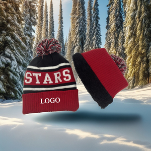 <span class=keywords><strong>Bonnet</strong></span> en tricot doublé polaire avec motif jacquard lettres, <span class=keywords><strong>pompon</strong></span>, épais et chaud pour l'hiver, idéal pour le sport, bonnets personnalisés rouges pour équipes sportives - Product Image 1