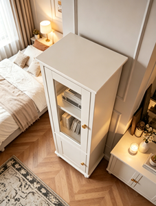 Armario Moderno Blanco con Puerta de Vidrio y Tiradores de Madera, Mueble de Almacenamiento para Entrada o Dormitorio - Product Image 4