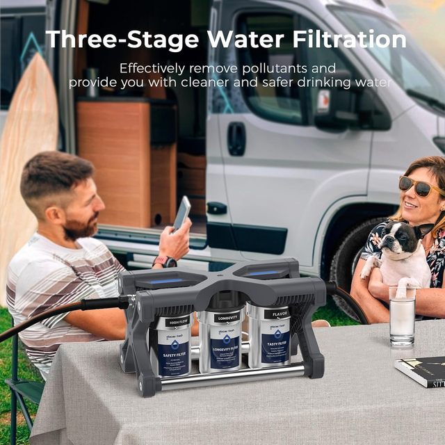 Multi-Stage Marine Inline Water Filter for Outdoor Greatly Reduce Bad Taste Ideal for Garden 0.2 Micron RV Purifier