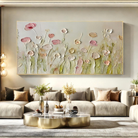 Peinture à l'huile moderne rose et blanche à motifs floraux, faite à la main, texture épaisse, couteau à palette, art mural 3D sur toile pour salon
