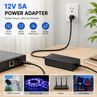 Alimentation 12V 5A 5000MA 60W, adaptateur secteur AC 100-240V, entrée 5.5x2.5mm, adaptateur de bureau AC/DC 12V 5A pour écran d'affichage CCTV