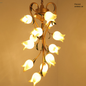 Lámpara colgante de flor de lirio luminosa en rama de cobre, lámpara de araña larga, decoración de Hotel, salón, Bar, luces <span class=keywords><strong>colgantes</strong></span> de tulipán - Product Image 1
