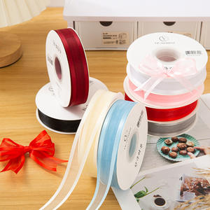 2.5cm transparan lebar tepi ganda wajah 100% poliester ramah lingkungan sifon <span class=keywords><strong>Satin</strong></span> pita jala untuk kotak hadiah kemasan bunga kue - Product Image 2