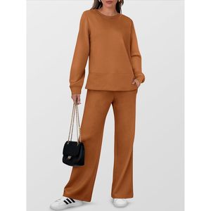 FOXA Women's 2 Piece <b>Lounge</b> Set Full Sleeve Knitted Wide Leg Tracksuit Casual Wear Matching Outfit - Product Image 6