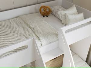 Современная трехъярусная детская кровать из дерева (белый/дуб) с местом для хранения, тип продукции: массовое производство на заводе - Product Image 3