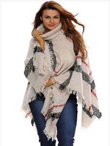 Womens Dress <strong>Poncho</strong> Plaid Turtleneck <strong>Jumper</strong> Knit Oversized Pullover Sweater Tops for Women - Product Image 4