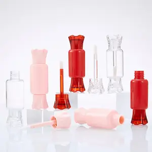 8ml Kunststoff Lip gloss Behälter transparent rosa rot leere Bonbon form Lip gloss Tube mit Zauberstab