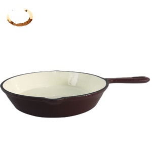 Batterie de cuisine en <span class=keywords><strong>fonte</strong></span> avec finition émaillée <span class=keywords><strong>rouge</strong></span> comprenant une casserole et une poêle à frire Ustensiles de cuisine en métal durable - Product Image 4
