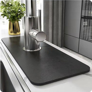 Tapis de robinet en terre de diatomée gris, couleur unie, découpable, pliable, anti-éclaboussures pour évier de cuisine, absorbant et drainant - Product Image 1