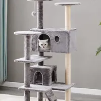 Petit arbre à chat en bois avec design multi-niveaux, barre de repos et poteau à gratter mobile