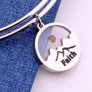 Pulsera Ajustable y Elástica de Acero Inoxidable con Semilla de Mostaza y la Frase '<span class=keywords><strong>Faith</strong></span> Move Mountains', Joyería Inspirada en la Fe, Resistente al Deslustre - Product Image 4