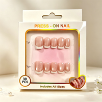 30 pièces Faux ongles en gel souple, style français, design œil de chat, couvrance totale, personnalisables, à coller, kit en gros