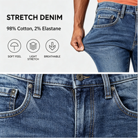 Jeans slim pour homme, denim extensible en coton, coupe bootcut, cinq poches, décontracté, confortable pour tous les jours