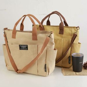 Printed Logo Shoulder Messenger Commuting Portable Unisex Canvas Tote Bag With Zipper and Pocket Custom Promotional Gifts - Product Image 1
