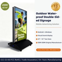 Écran LCD double face de qualité industrielle pour extérieur, 2000 nits, lisible en plein soleil, étanche IP65, cadre publicitaire numérique portable