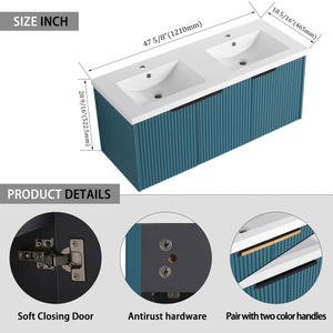 Meuble-lavabo mural de 48 pouces avec double vasque <span class=keywords><strong>en</strong></span> résine et 3 portes à fermeture douce - Product Image 5