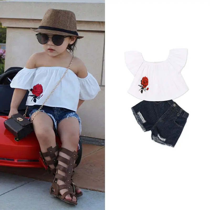 Bulk Wholesale Kids Clothing Children Wears Clothes Little Girls Custom Jogging 2-3 Year Old Girls Jeans Suits
