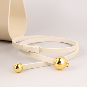 Cinturón de Cuero de Grano Completo de Alta Gama para Mujer, Estilo Francés, Versátil, con Hebilla Dorada - Product Image 1