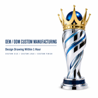 Trophée en métal personnalisé, coupe de champion avec couronne dorée et corps en spirale incrusté bleu, pour cérémonie d'entreprise, récompenses haut de gamme sur mesure