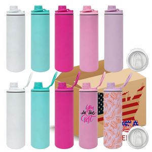Vasos Deportivos de Acero Inoxidable con Aislamiento al Vacío para Sublimación, 20 oz, Color Macaron, con Tapas Deportivas - Product Image 1