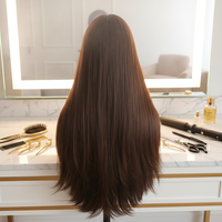 Perruque juive casher en cheveux vierges européens à cuticules alignées, double tirage, densité 150%, base mono, lisse, brune, longue, avec baby hair