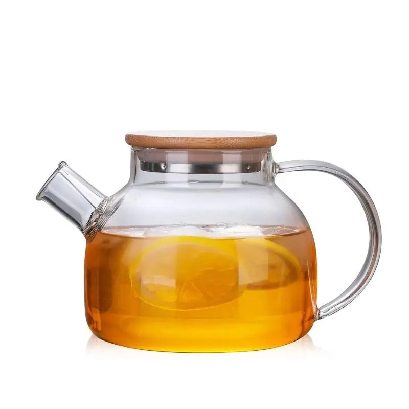 Théière en verre avec couvercle en bambou 1000/1800ml, récipient à jus transparent, théière en verre borosilicaté résistant à la chaleur, nouveauté