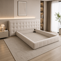 Modernes Luxus-Polsterbett mit großem Kopfteil, Plattform-Bettrahmen, Schlafzimmermöbel, weiches Stoffbett mit dünnem Kopfteil-Design