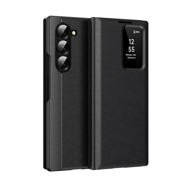 Leather Smart Window Cover for Samsung for Galaxy Z Fold 6/5/4/3/S25/S25 Ultra Auto Wake/Sleep Clear View Flip Case New Design