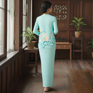 ชุดบาจูกูรุงแบบดั้งเดิมสำหรับรอมฎอนและอีด แขนยาวทรงบาน คอทรงโอ แต่งลูกไม้โปร่ง ยืดได้สี่ทิศทาง ไม่เป็นขุย สำหรับผู้หญิง - Product Image 4