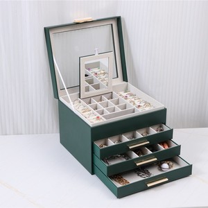 Large Capacity PU Jewelry Storage <b>Box</b> with <b>Mirror</b> Drawer Organizer Case for Rings Necklaces Earrings and Premium Gift Collection - Product Image 3