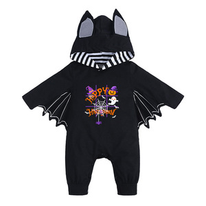 Tutina per neonati di Halloween con ali da pipistrello, cappuccio e orecchie, body con stampa di zucca e scheletro per neonati e bambini piccoli - Product Image 2