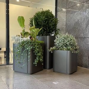 กล่องปลูกดอกไม้สี่เหลี่ยมโลหะม้านั่งกลางเมืองพร้อมกระถางดอกไม้ - Product Image 6