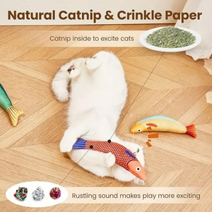 Fabricante, venta al por mayor, hierba gatera interactiva, sonido arrugado, juguetes para mascotas, juguete Saury Fish Squeak - Product Image 5