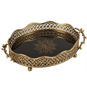 Luxury Metal Decorative Serving Tray with Handles Gold <b>Black</b> <b>Vanity</b> Tray for Coffee Tea Dining <b>Table</b> Home Decor Display - Product Image 1