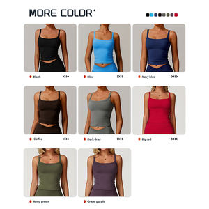 하이 퀄리티 브러시 패브릭 탱크 탑 내장 브래지어 높은 지원 스포츠 브라 끈이 요가 여성 운동 피트니스 민소매 탑 - Product Image 3