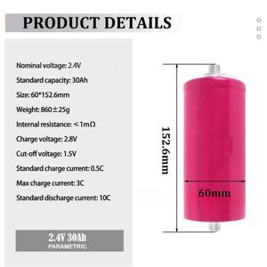 Sel Baterai Lithium Titanate LiFePO4 Bolaida LTO 60160 2.4V 30Ah 10C Discharge 15000 Siklus -40~55C 60x152.6mm 860g Energi - Product Image 5
