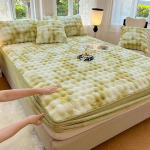 Rambut panjang hangat empuk penutup kasur flanel kasur Crib Topper ditiru rambut Mink lembaran dipasang beludru tebal perlindungan Mat - Product Image 4